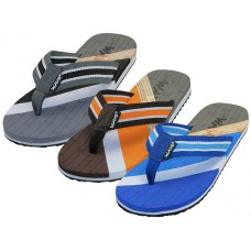 M9913 - Wholesale Men's " Wave " Soft Comfortable  Sport Thong Sandals ( *Asst. Blue Black/Gray & Brown/Orange ) 